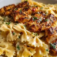 Bowtie Pasta with Creamy Cajun Chicken and Mozzarella Cheese Sauce