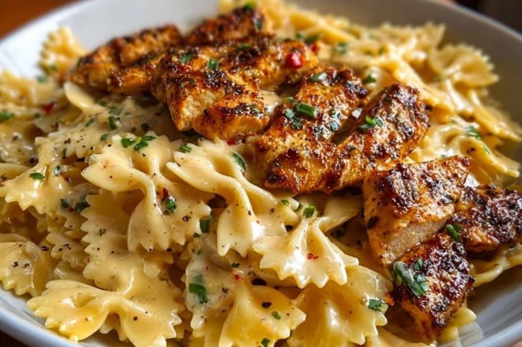 Bowtie Pasta with Creamy Cajun Chicken and Mozzarella Cheese Sauce