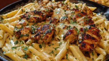 Cheesy Penne and Cajun Chicken in Garlic Parmesan Cream
