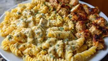 Cheesy Velveeta Chicken Twisted Pasta with Mozzarella Garlic Sauce
