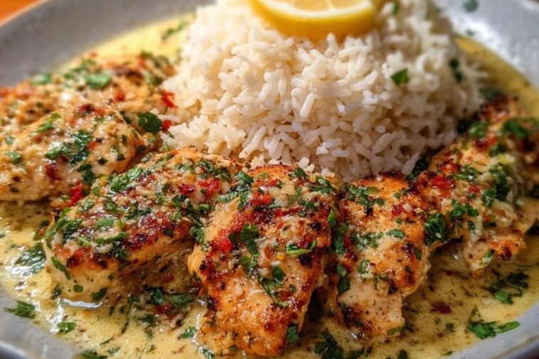 Chicken Scampi with Garlic Parmesan Rice
