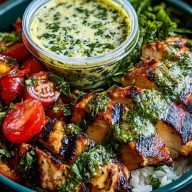 Chimichurri Grilled Chicken Bowl with Garlic Sauce