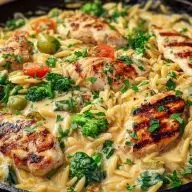 Mediterranean Creamy Chicken Orzo