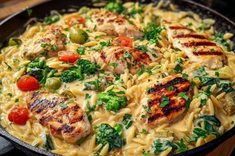 Mediterranean Creamy Chicken Orzo