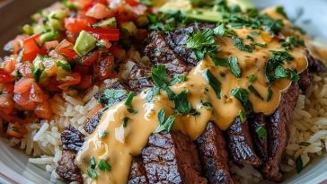Steak and Queso with Rice