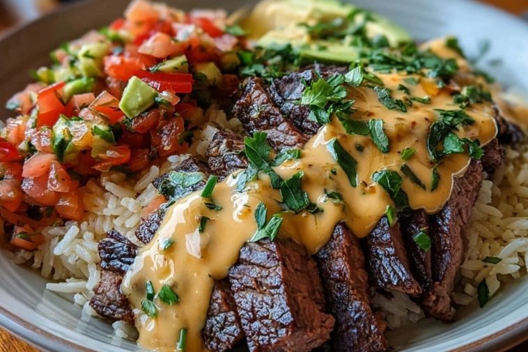 Steak and Queso with Rice