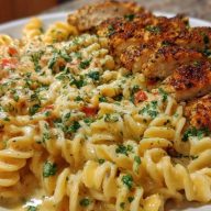 Creamy Cajun Chicken Twisted Pasta with Mozzarella Alfredo