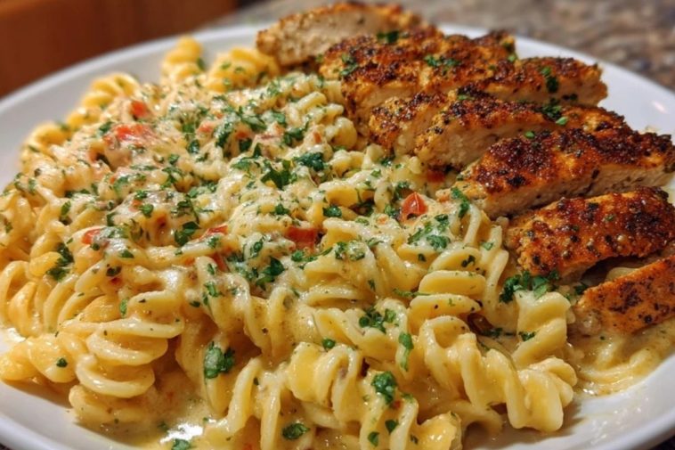 Creamy Cajun Chicken Twisted Pasta with Mozzarella Alfredo