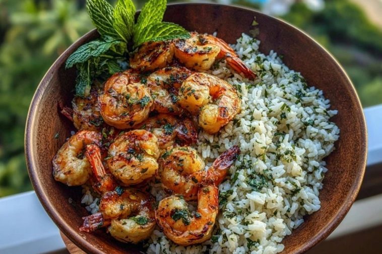 Creamy Garlic Butter Shrimp Bowl with Herb Rice