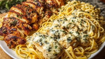 Creamy Garlic Parmesan Chicken with Cheesy Linguine