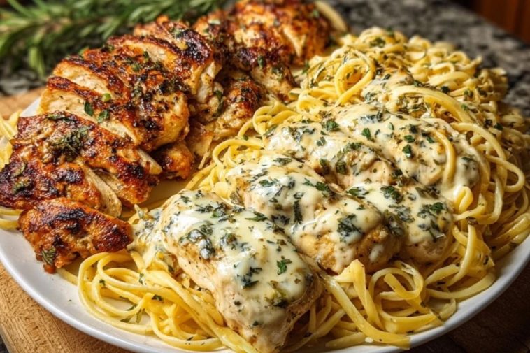 Creamy Garlic Parmesan Chicken with Cheesy Linguine