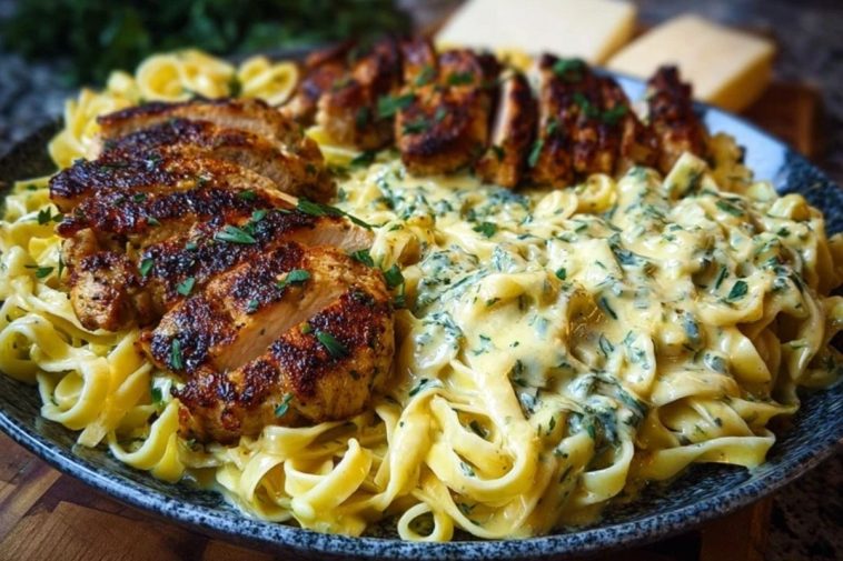 Creamy Velveeta Chicken Fettuccine with Garlic Cheese Sauce