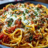 Creamy Velveeta Linguine with Italian Beef Marinara