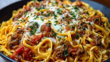 Creamy Velveeta Linguine with Italian Beef Marinara