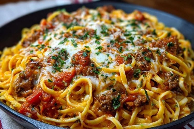 Creamy Velveeta Linguine with Italian Beef Marinara