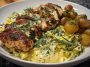 Greek Chicken Alfredo & Garlic Potatoes with Spicy Hot Honey Tahini Pesto