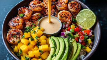 Shrimp and Avocado Bowls with Mango Salsa & Lime-Chili Sauce