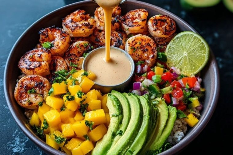 Shrimp and Avocado Bowls with Mango Salsa & Lime-Chili Sauce