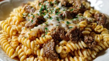 Beef and Rotini in Garlic Parmesan Sauce