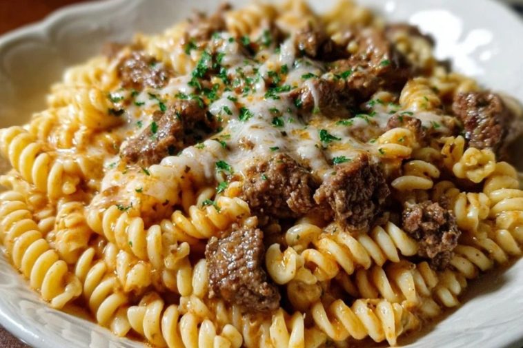Beef and Rotini in Garlic Parmesan Sauce