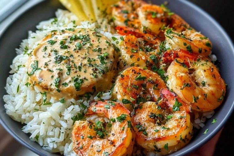 Best Garlic Butter Shrimp Bowl Recipe with Creamy Herb Rice
