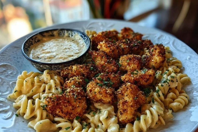 Best Parmesan Chicken Bites with Smoky Cajun Alfredo Gemelli