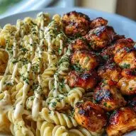 Cajun Alfredo Pasta with Garlic Butter Chicken Bites