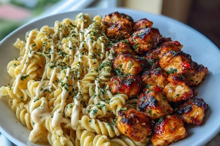 Cajun Alfredo Pasta with Garlic Butter Chicken Bites