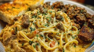 Cajun Beef Linguine in Creamy Velveeta Parmesan Garlic Sauce