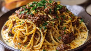 Cajun Beef Spaghetti in Creamy Three-Cheese Parmesan Sauce