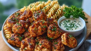Cajun Chicken Bites with Creamy Garlic Herb Alfredo Twists