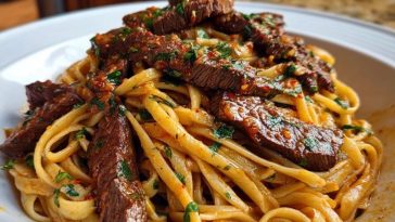 Cajun Garlic Butter Linguine with Tender Beef Strips