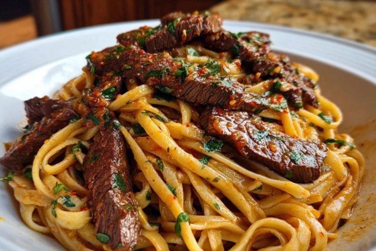 Cajun Garlic Butter Linguine with Tender Beef Strips