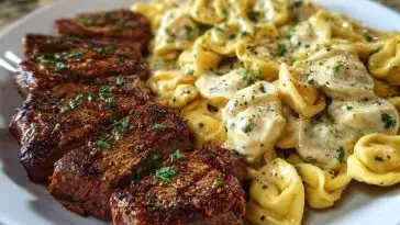 Cajun Garlic Butter Steak with Cheesy Alfredo Tortellini