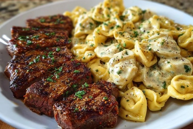 Cajun Garlic Butter Steak with Cheesy Alfredo Tortellini