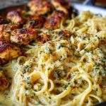 Cheesy Alfredo Linguine with Golden Garlic Butter Chicken in Creamy Sauce