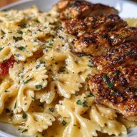 Cheesy Garlic Cajun Chicken Bowtie Pasta in Alfredo Sauce