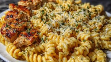 Cheesy Rotini with Garlic Parmesan Chicken Easy Pasta Dinner