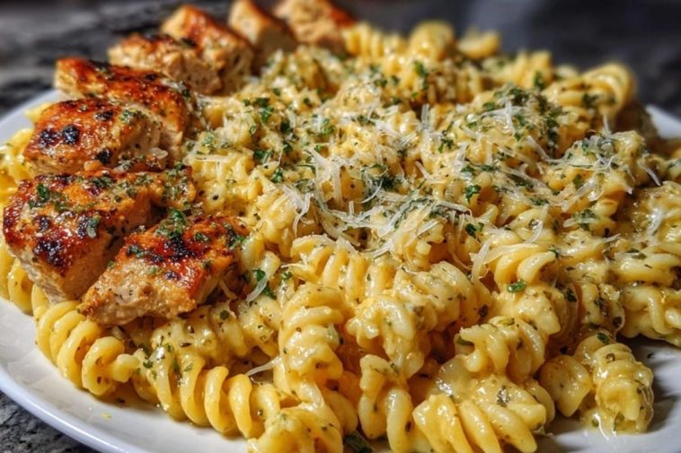 Cheesy Rotini with Garlic Parmesan Chicken Easy Pasta Dinner