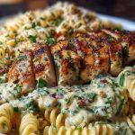 Cheesy Twisted Pasta with Creamy Garlic Parmesan Chicken