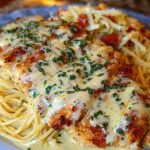 Chicken Smothered in Cheesy Alfredo Three-Cheese Spaghetti Sauce