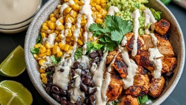 Chipotle Chicken Bowl with Black Beans, Corn, & Creamy Sauce