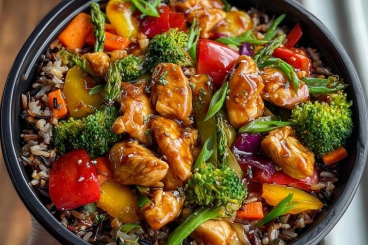 Colorful Teriyaki Chicken Stir-Fry Recipe with Rainbow Veggies and Wild Rice
