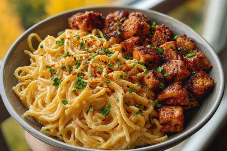 Creamy Cajun Alfredo Pasta with Garlic Butter Chicken Bites