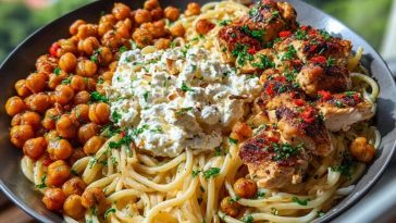 Creamy Cajun Chicken Pasta with Whipped Roasted Garlic Feta & Crispy Chickpeas