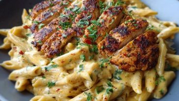 Creamy Cajun Chicken Penne Pasta with Garlic Mozzarella Sauce