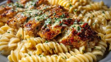 Creamy Cajun Chicken Rotini with Mozzarella Alfredo Sauce