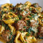 Creamy Garlic Butter Beef Tortellini with Italian Sausage & Spinach