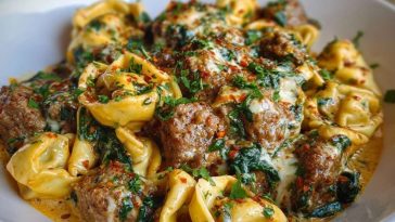 Creamy Garlic Butter Beef Tortellini with Italian Sausage & Spinach