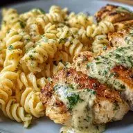 Creamy Garlic Parmesan Chicken and Cheesy Twisted Pasta